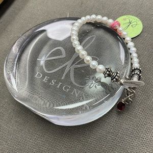 EK Designs handmade winter theme candy cane sterling, pearl, crystal brecelet